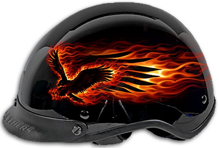 Half Helmet - Gloss - Blackout Eagle w/ Red Flames